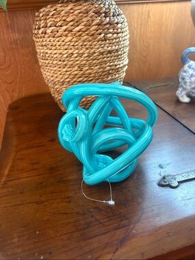 Teal Glass Knot Sculpture Decorative Accent
